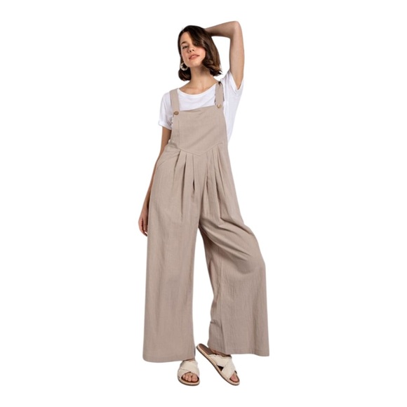 Pintuck Detail Stone Color Overall with Side Pockets - Picture 3 of 5